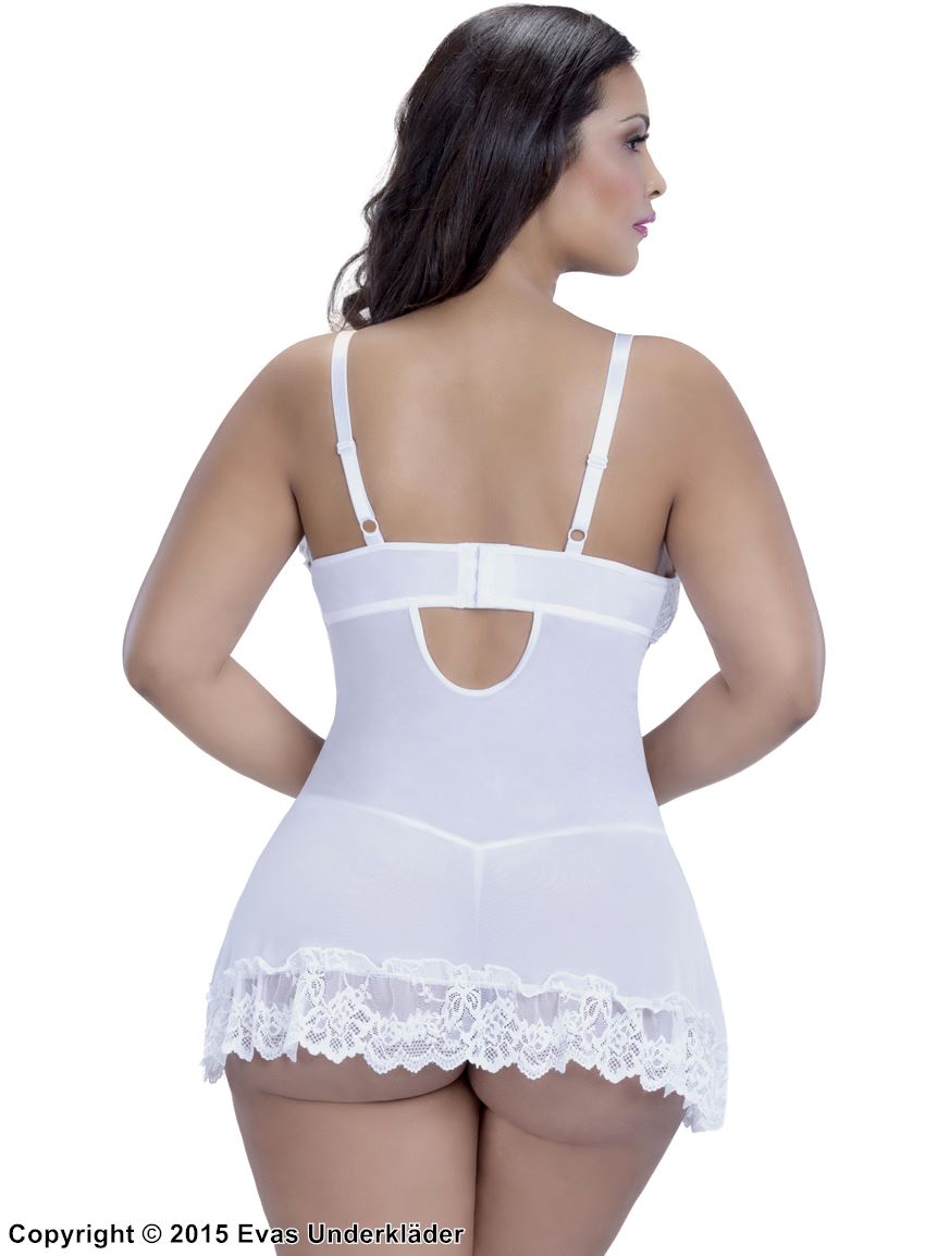 Soft cup lacey chemise with bows, plus size